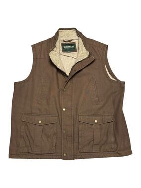 OUTDOOR LIFE Sherpa Fleece Lined Canvas Brown Work Vest Mens 2XL
